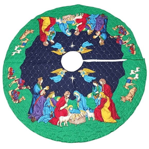 Incomplete Hand Made Quilted Holy Family Nativity Scene Christmas Tree Skirt 54" - Picture 1 of 4
